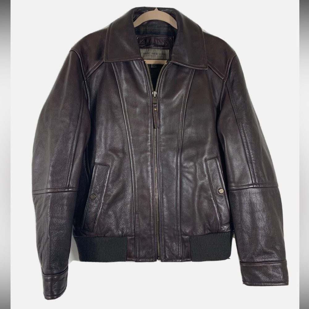 Marc New York Dark Brown Leather Bomber Jacket